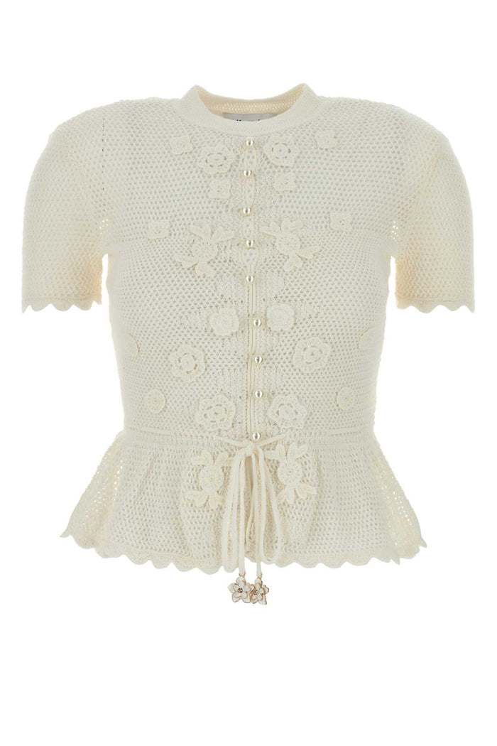 Ivory Crochet Sweater White Exterior: Cotton Polyester Maglie