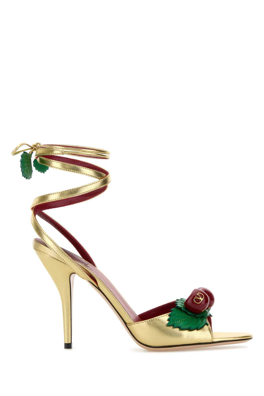 Valentino Garavani Cherryfic Sheepskin leather heel sandal in gold