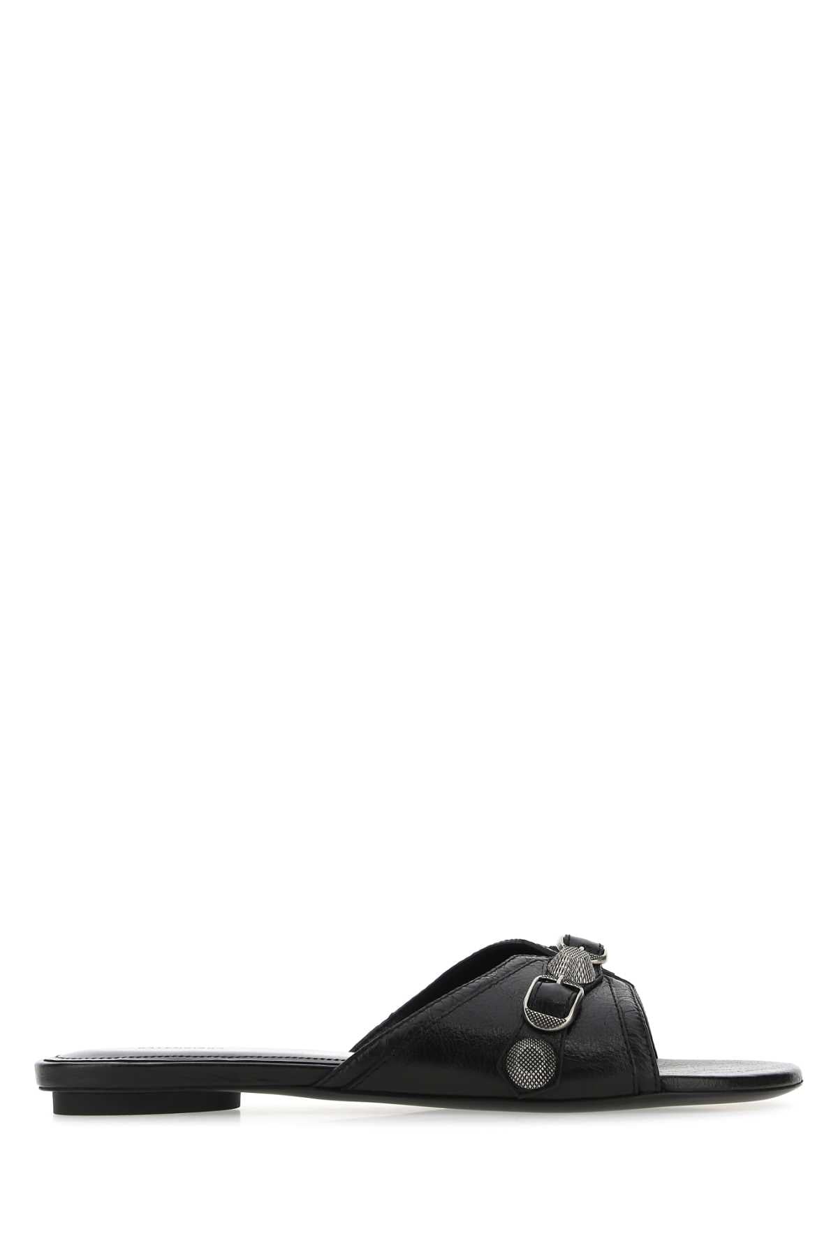 Black Leather Cagole Slippers 1081