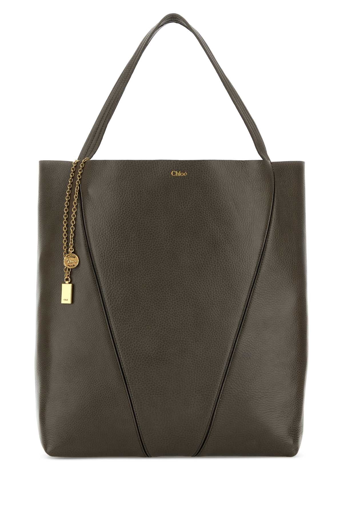 Dark Grey Leather Large Spin Shopping Bag Flannelgrey Borse A Mano