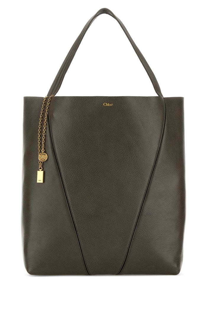 Dark Grey Leather Large Spin Shopping Bag Flannelgrey Borse A Mano