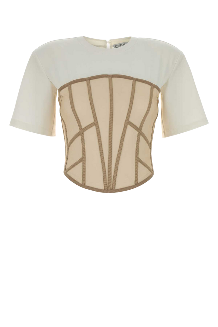 Two-Tone Stretch Jersey And Mesh T-Shirt White