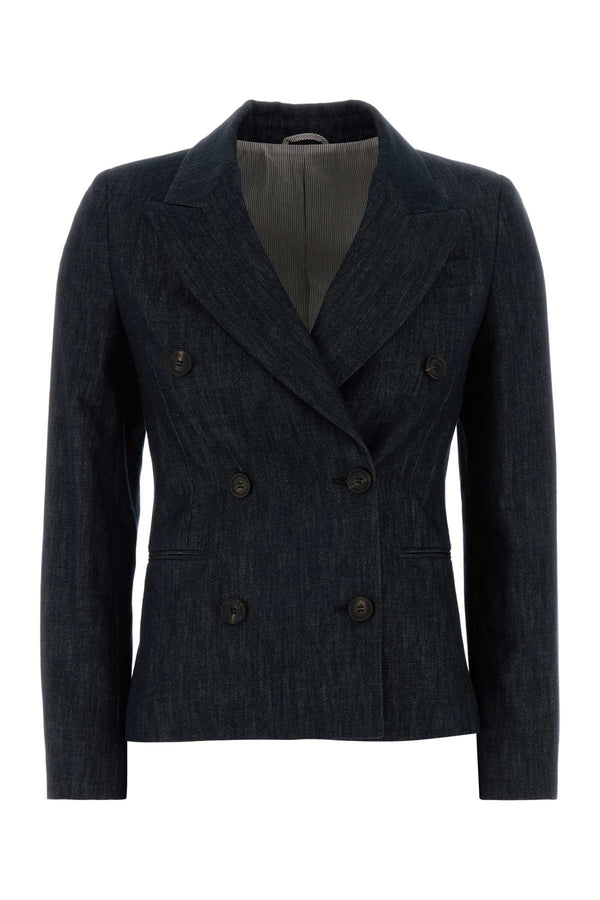 Brunello Cucinelli Doppiopetto Exterior: 100% Cotton blazer in navy