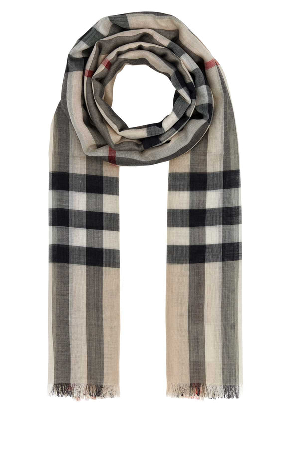 Embroidered Wool Blend Foulard Stonecheck Exterior: Silk Sciarpe E