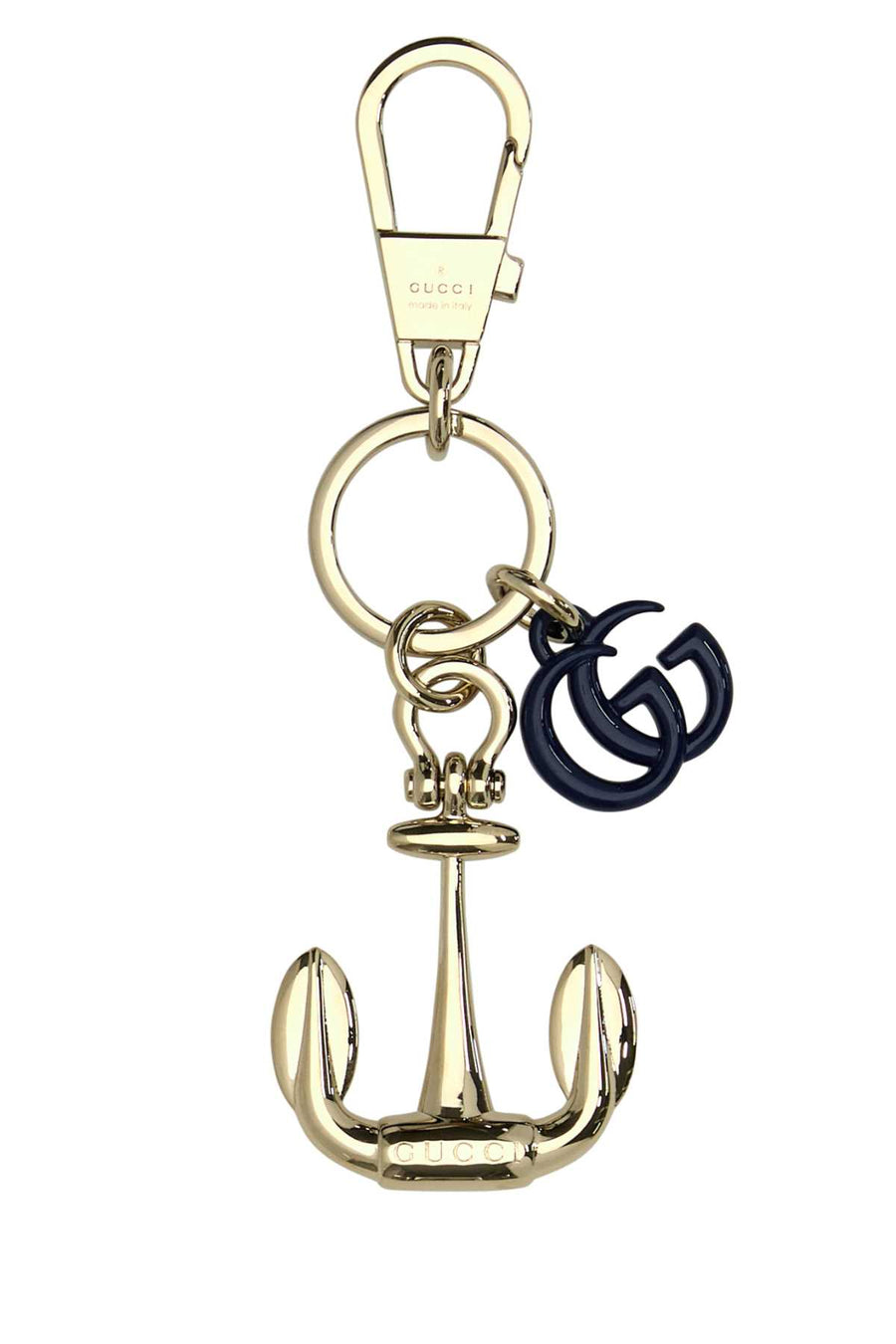 Gucci Chain Metal Finishing color: Platinum; Plastic (Navy) key case in gold