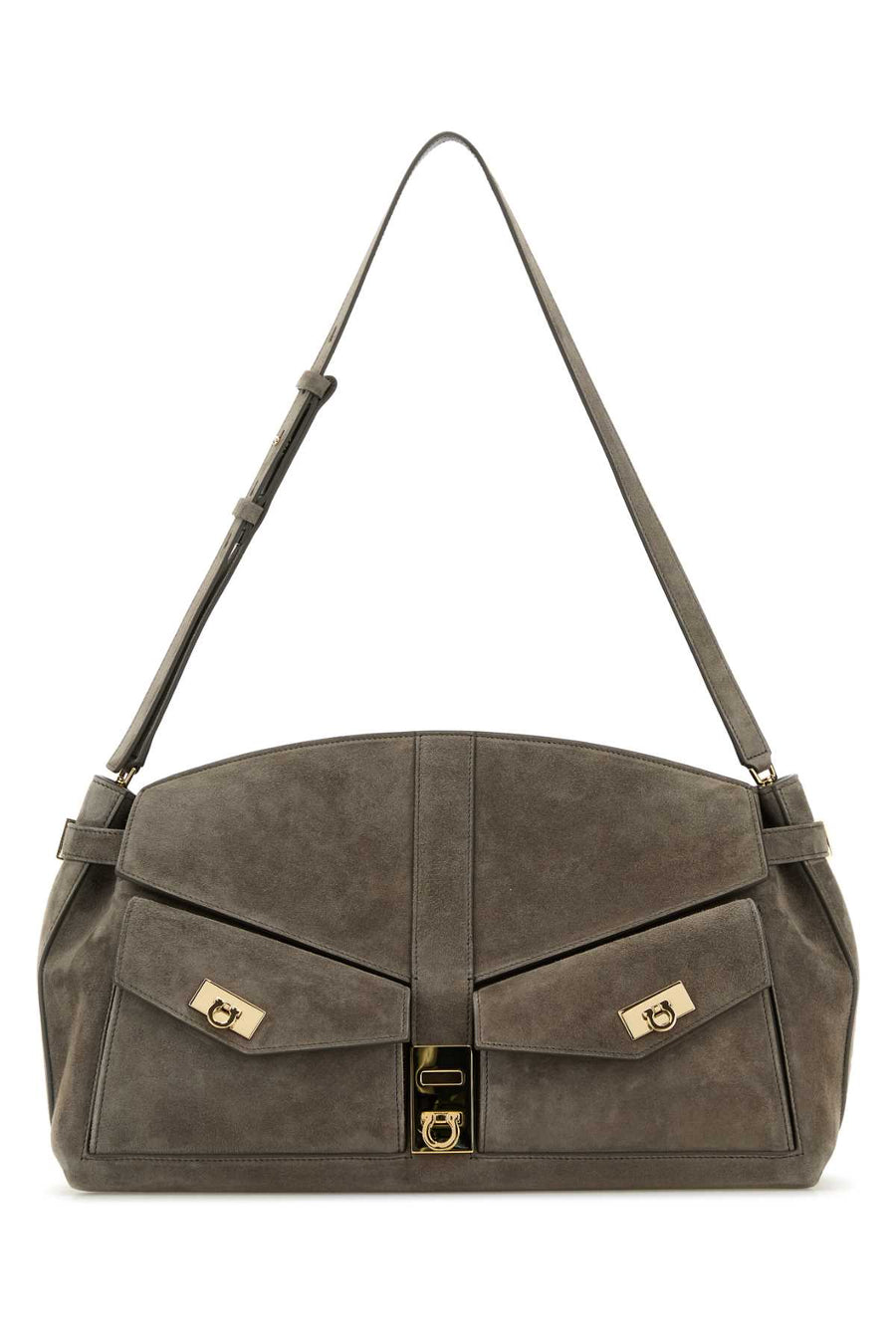 Ferragamo Concrete Exterior: 100% Suede shoulder bag in gray