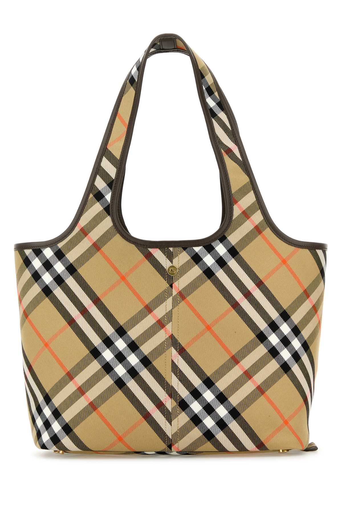 Embroidered Canvas Small Check Shopping Bag Sand Borse A Mano