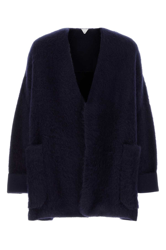 Navy Blue Stretch Wool Blend Cardigan Maglieria