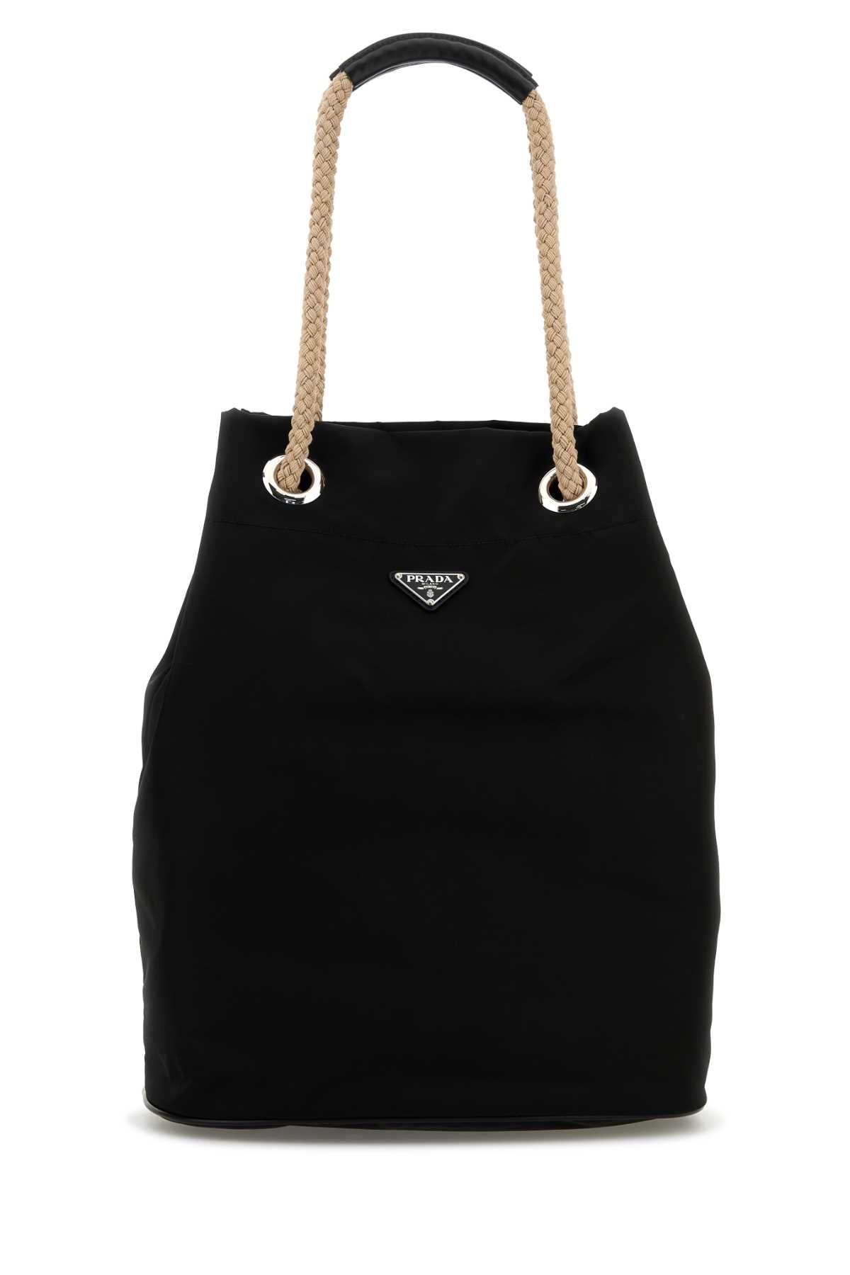Black Re-Nylon Shopping Bag Nero Poliammidericiclata-vitello Borse A Mano