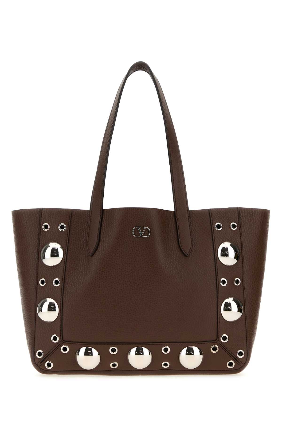 Brown Leather Small Nellcãte Shopping Bag Teakbrown Borse A Mano
