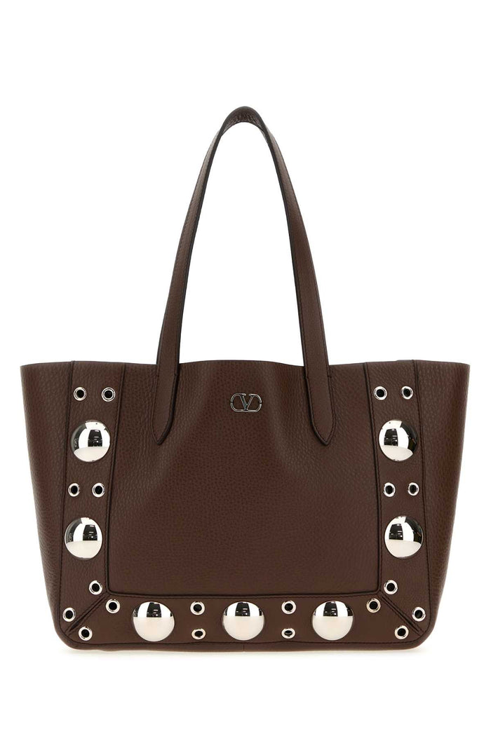 Brown Leather Small Nellcãte Shopping Bag Teakbrown Borse A Mano