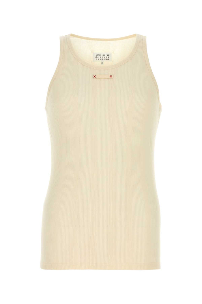 Ivory Cotton Blend Tank Top Beige Exterior: Lyocell T-shirt