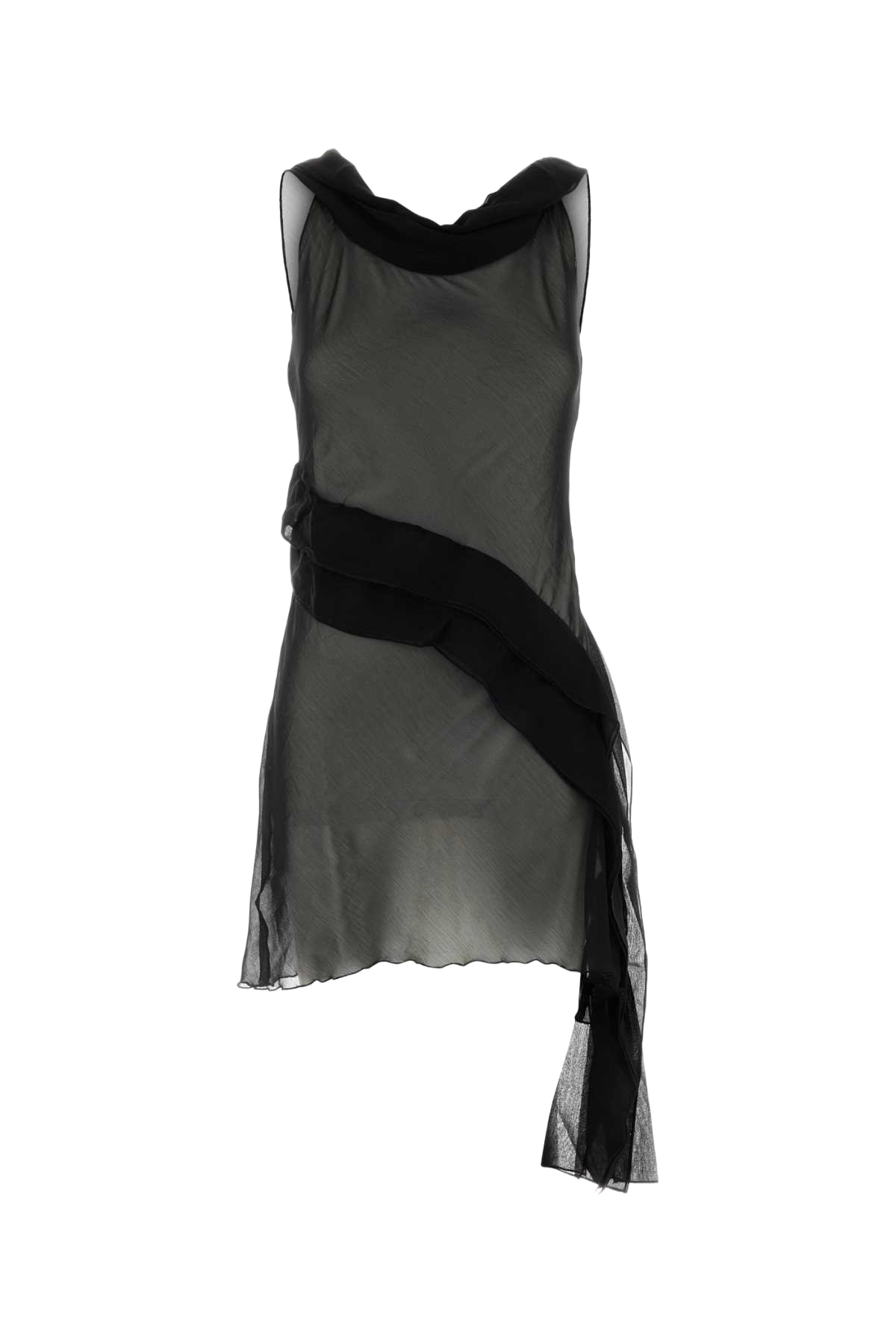 Black Crepe Boa Mini Dress Exterior: Polyester Abiti