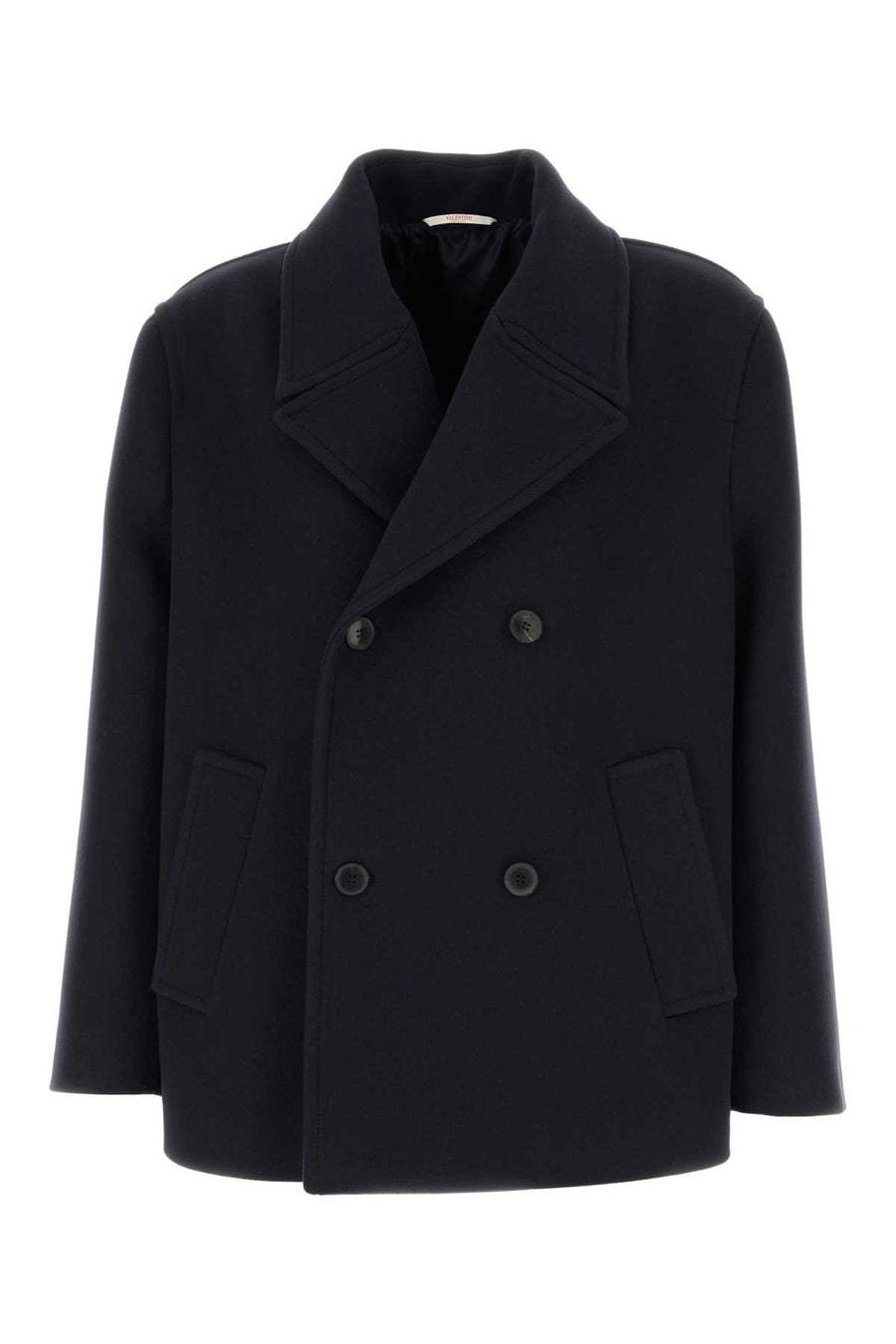 Valentino Garavani Exterior: 100% Virgin wool; Lining: 100% Cupro coat in navy