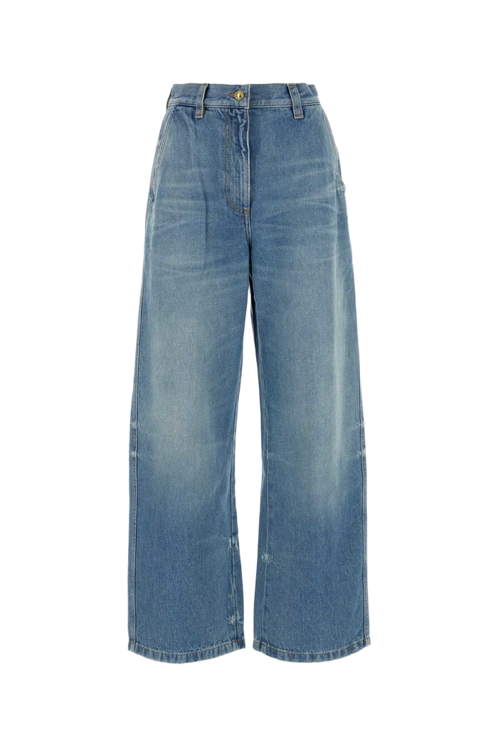 Denim Wide-Leg Jeans Lightbluel Exterior: Cotton