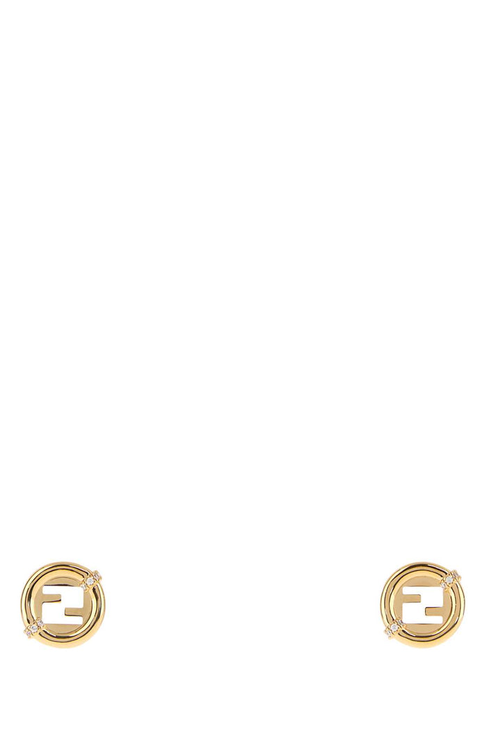 Gold Metal Everround Fendi Earrings Oro Soft+crystal Orecchini