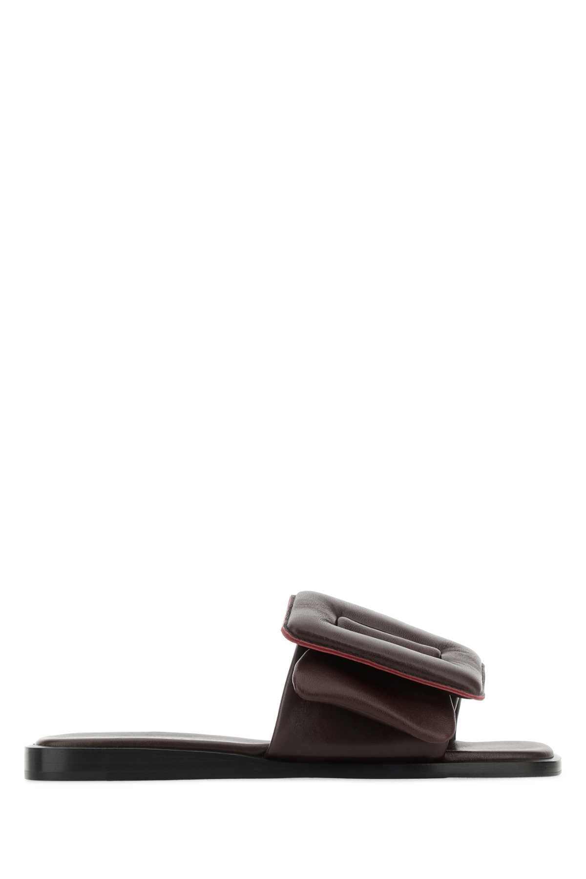 Chocolate Leather Puffy Slippers Carob
