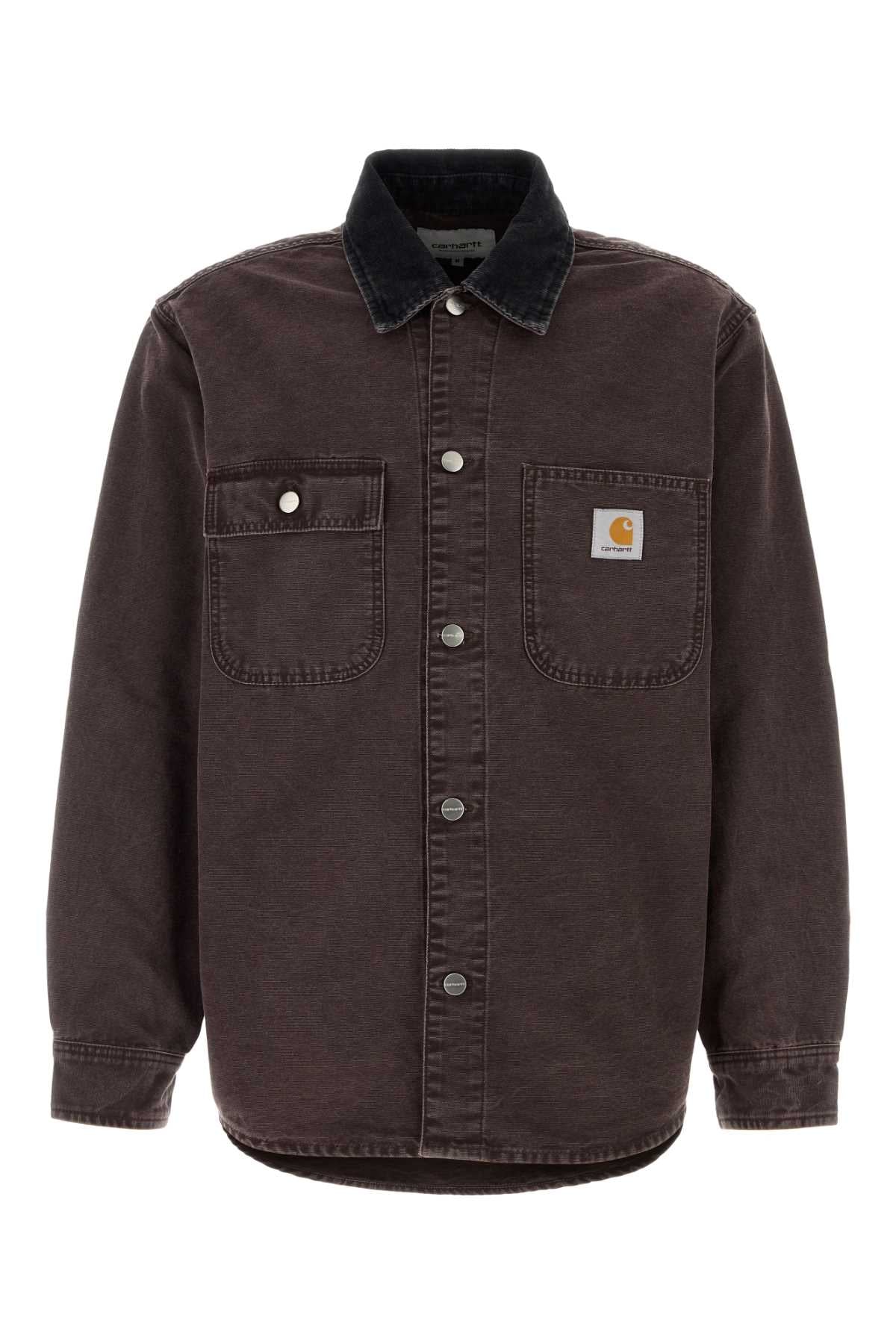 Brown Denim Mitch Shirt Jacket Purple Exterior: Cotton Giubbini