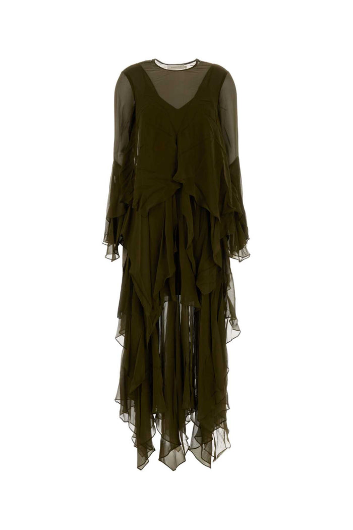 Army Green Crepe Memento Dress Moss Abiti