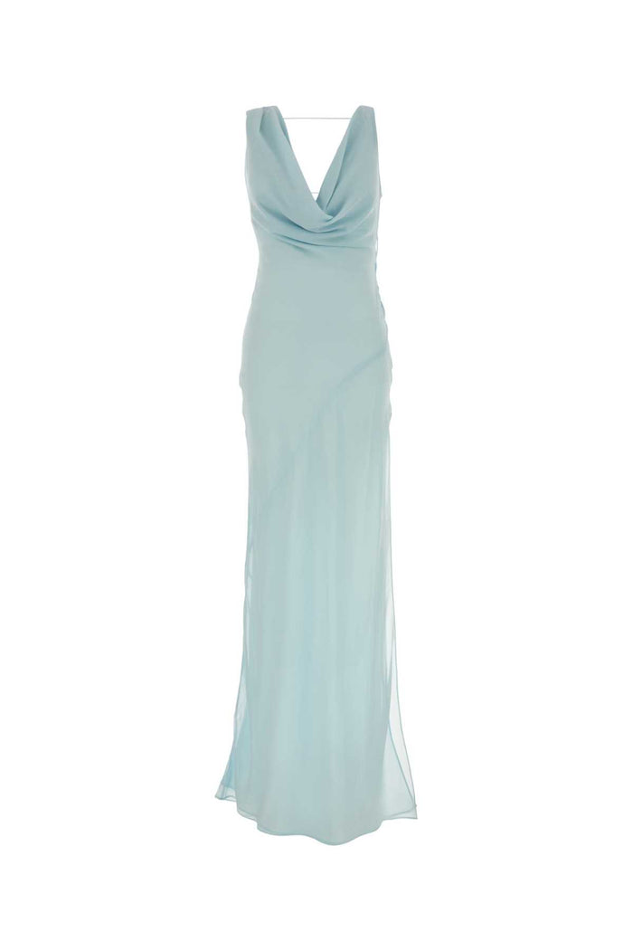 Light Blue Stretch Georgette Minerva Long Dress Cielo Abiti