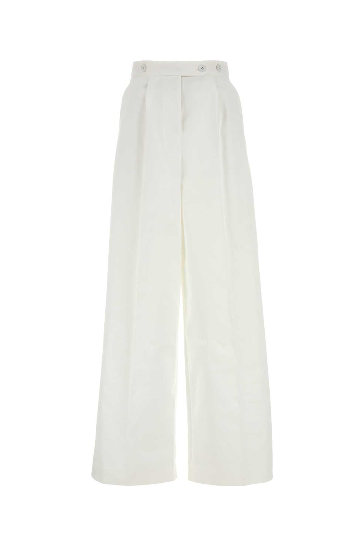 White Poplin Wide-Leg Pant Exterior: Cotton Pantaloni