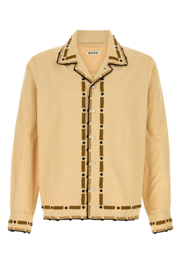 Beige Cotton Beaded Ryegrass Shirt Tanbrown Exterior: Camicie