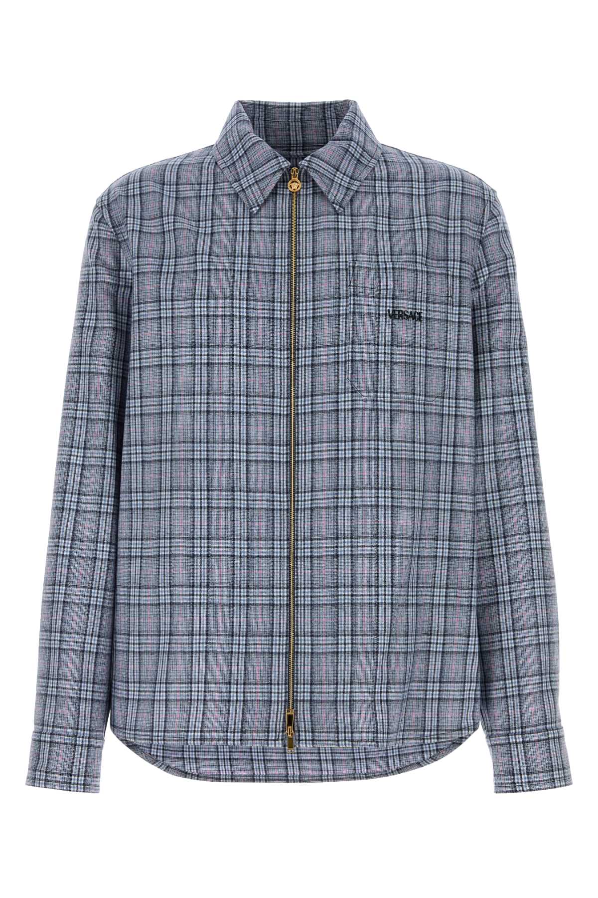 Embroidered Wool Shirt Midnightbluepeonyradiantpink Exterior: Virgin Camicie