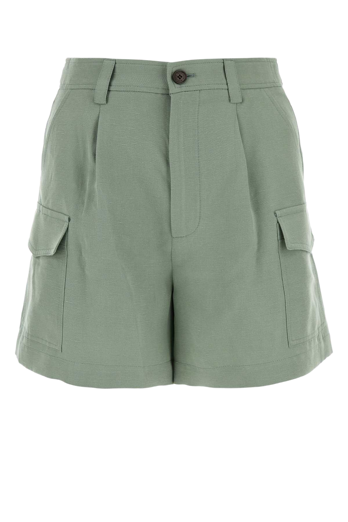 Sage Green Viscose Blend Shorts Exterior: Linen
