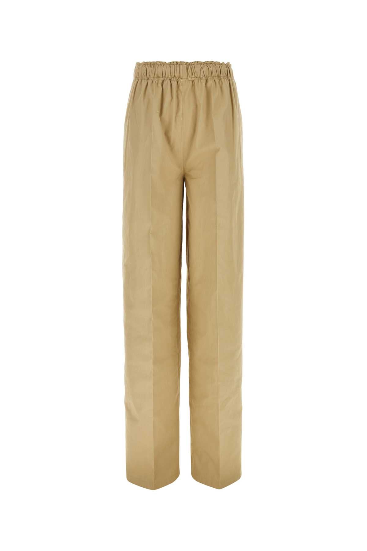 Beige Cotton Wide-Leg Pant Corda Exterior: Pantaloni