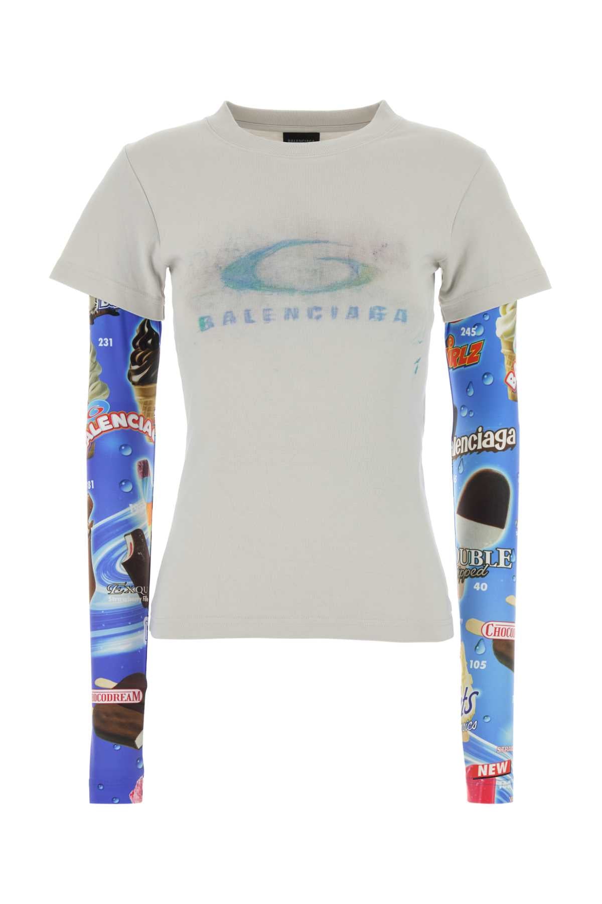 Light Grey Cotton T-Shirt Dirty White/blue