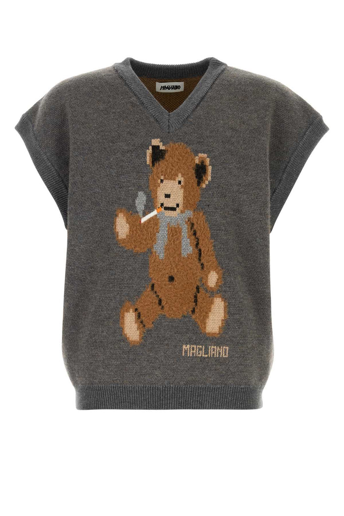 Grey Wool Blend Teddy Bear Vest Md78_82 Hazelnut Exterior: Nylon Maglieria