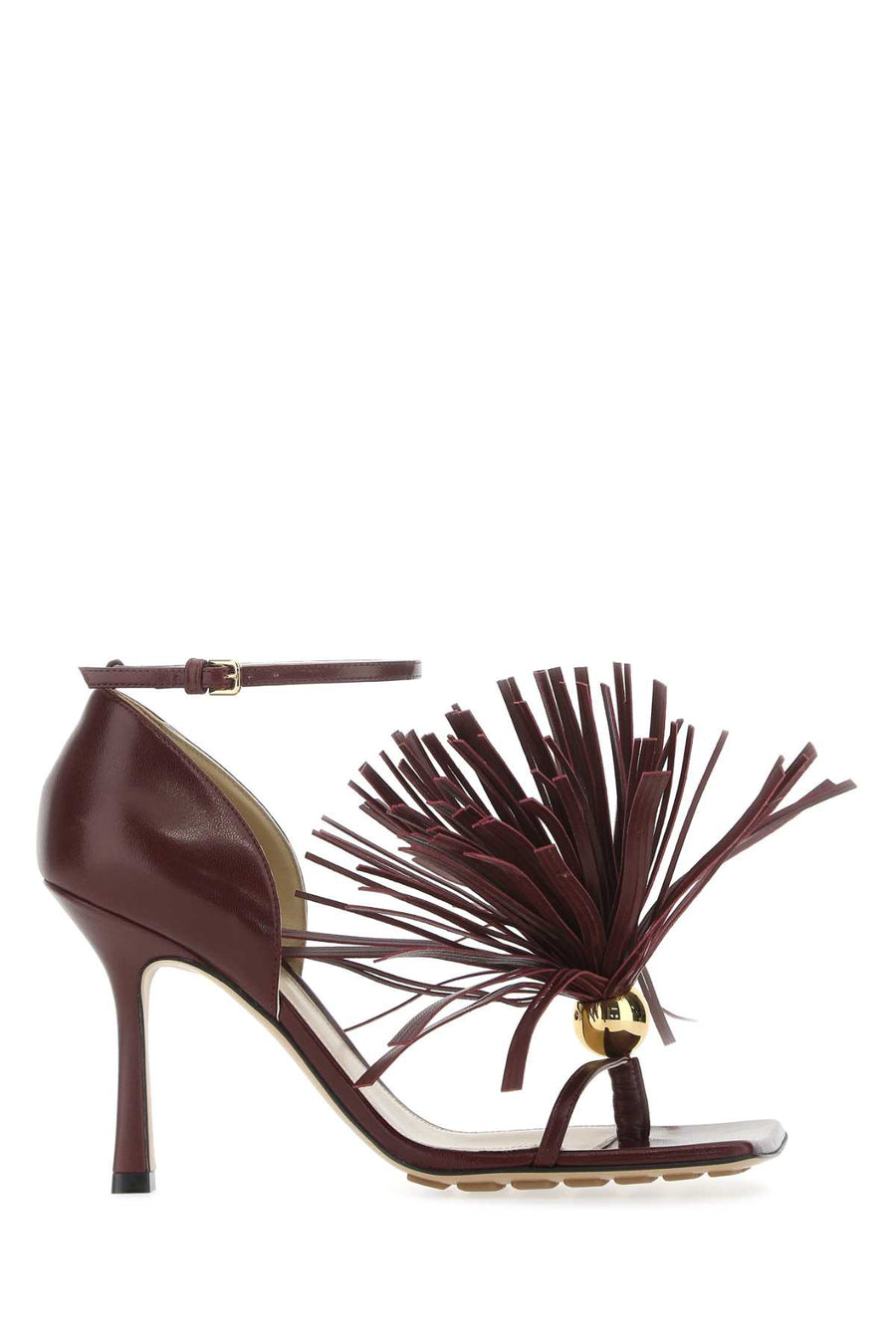 Bottega Veneta Exterior: 100% Lamb. Interior: 100% Leather. Sole: Leather and Rubber heel sandal in burgundy