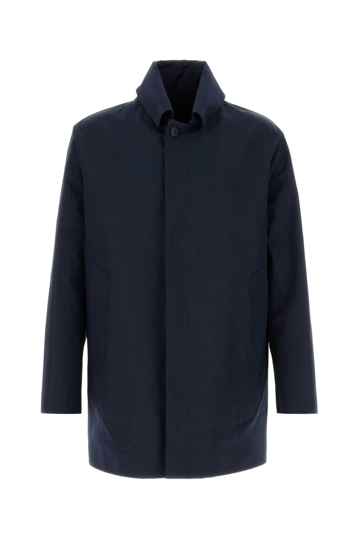 Navy Blue Poplin Overcoat Bleu Exterior: Cotton Cappotti
