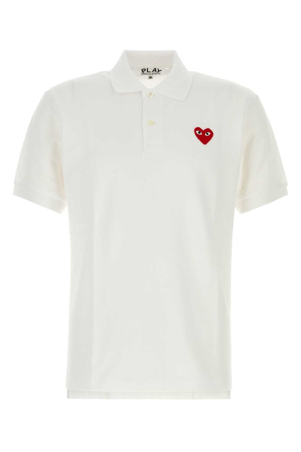 Comme Des Garcons Play Emblem 100% Cotton polo shirt in white