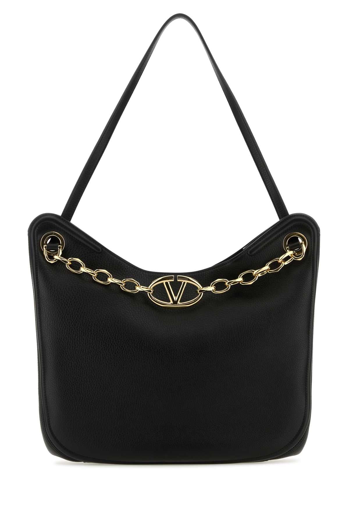 Black Leather Vlogo Moon Shopping Bag Nero Borse A Mano