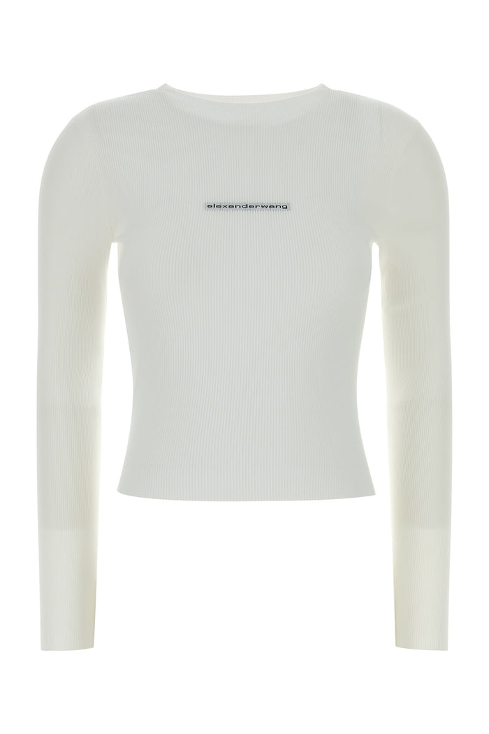 Black Stretch Nylon T-Shirt White Exterior: Elastane Maglie