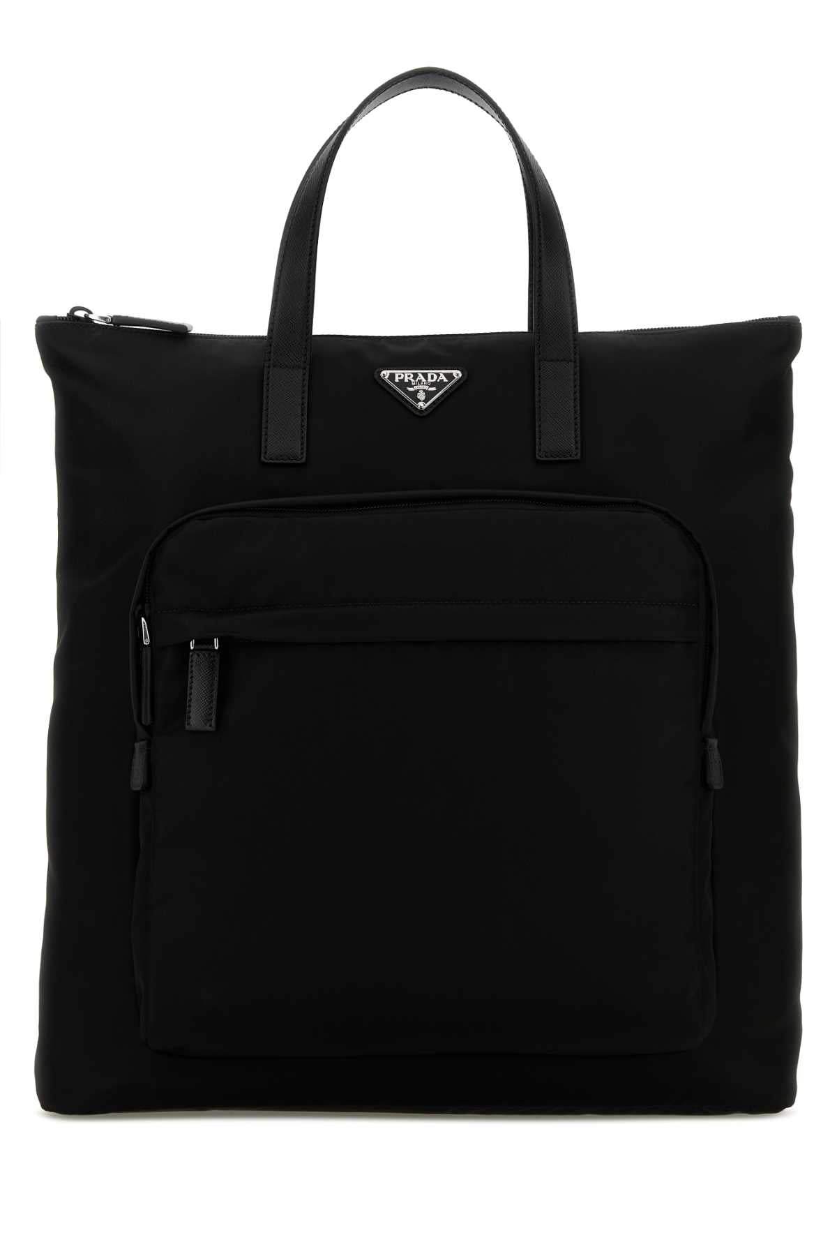 Black Re-Nylon Shopping Bag Nero Poliammidericiclata-vitello Borse A Mano