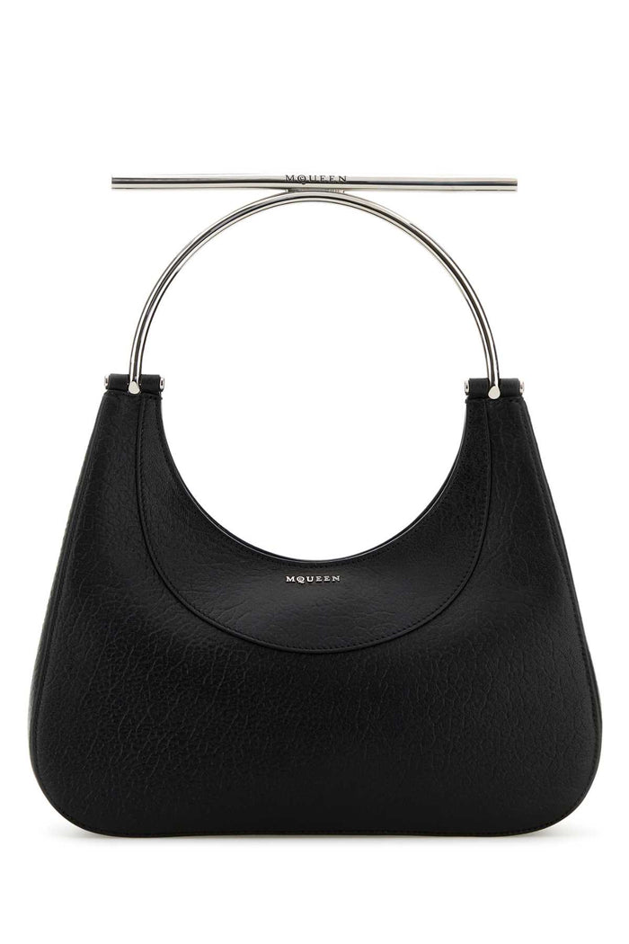 Black Leather Cross-Bar Handbag Blacksilver Borse A Mano