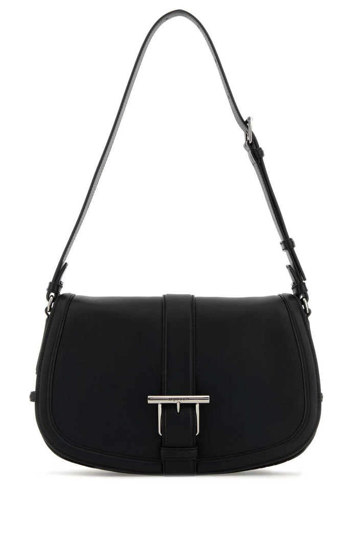 Black Leather Large Satchel Crossbody Bag Blacksilver T-bar Borse A Tracolla