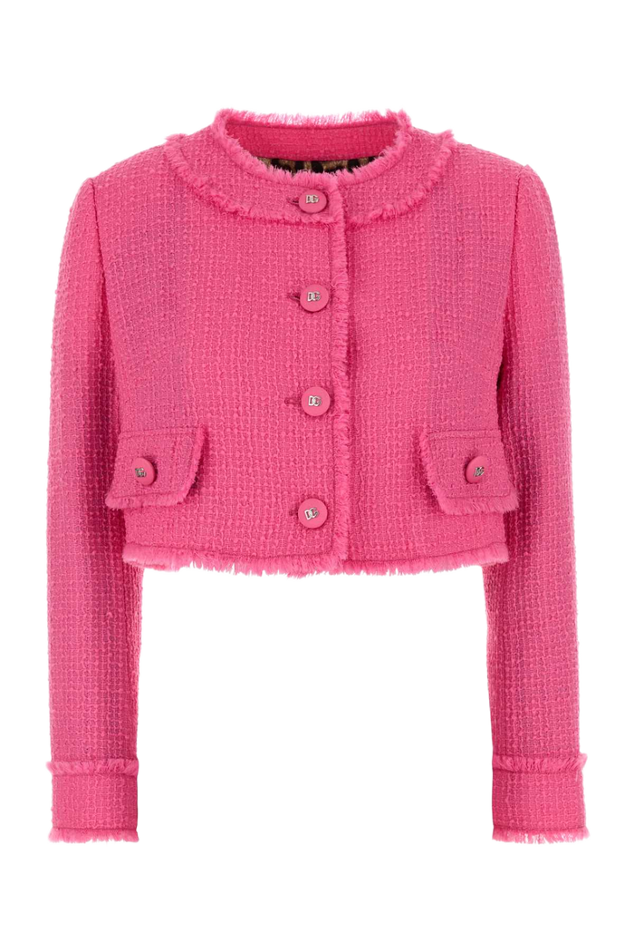 Fuchsia Tweed Blazer Rosa Giacche E Gilet