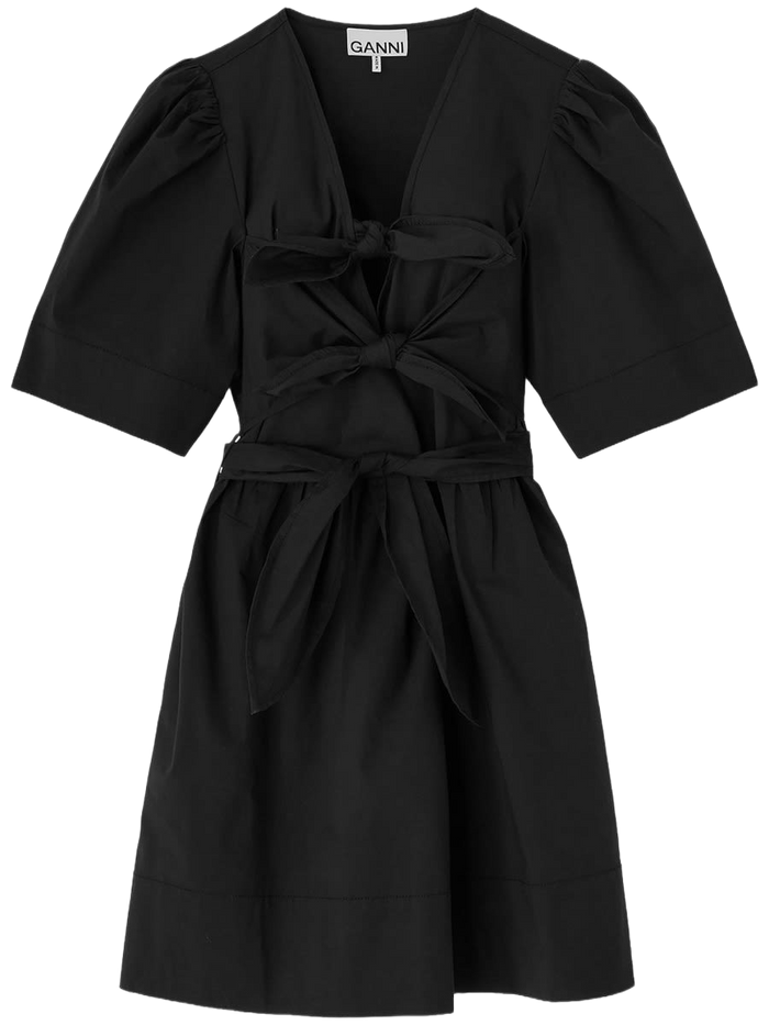 Mini Dress With Bows Black Organic Cotton Elastane