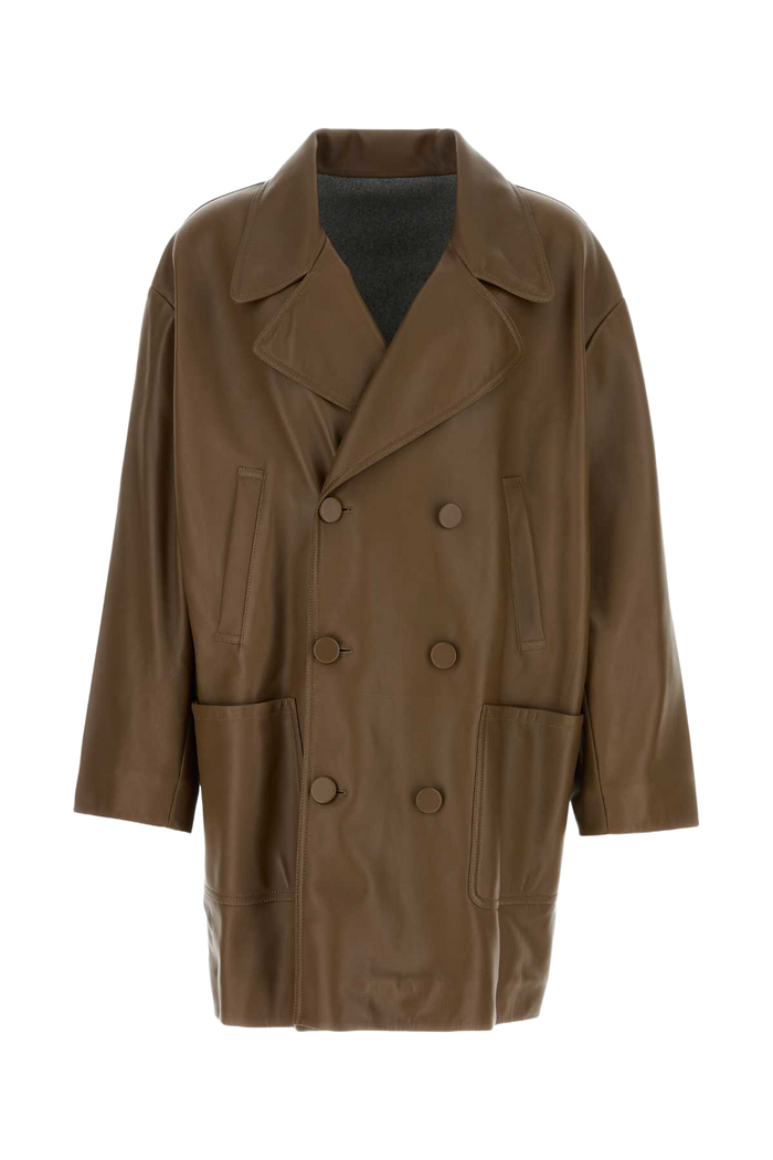 Brown Nappa Leather Coat Pecan Cappotti