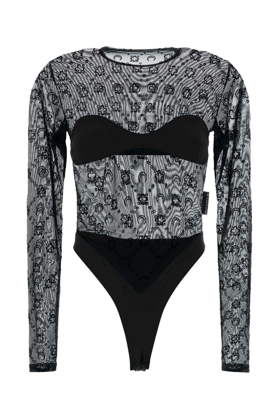 Marine Serre Mesh 86% Recycled nylon bodysuit in black