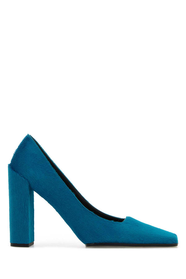 Turquoise Calf Hair Square Pumps Scarpe Con Tacco
