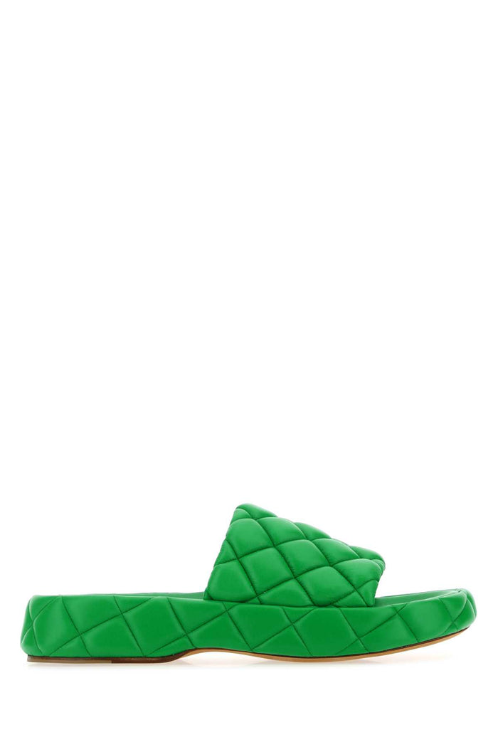 Grass Green Leather Padded Sandals 3708 Slippers