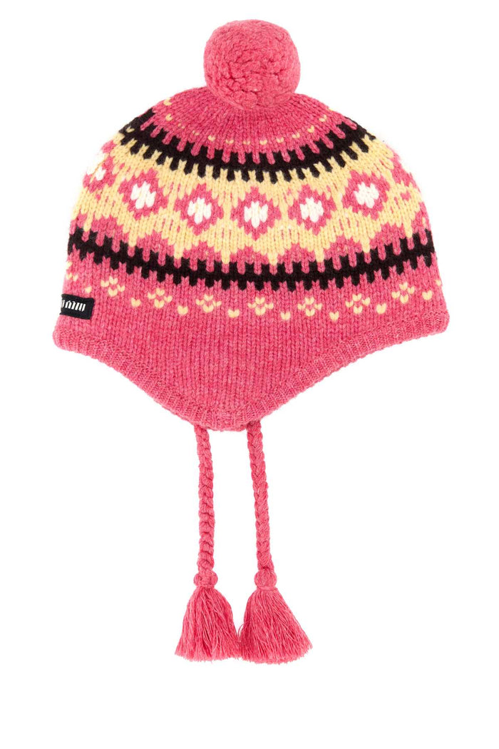 Embroidered Wool Beanie Hat Rosa Exterior: Virgin Cappelli E Fasce Per Capelli