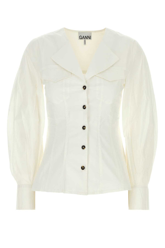 White Stretch Cotton Shirt Brightwhite Camicie