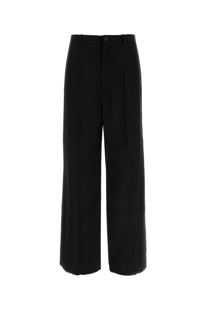 Black Twill Wide-Leg Pant Exterior: Viscose Wool Pantaloni