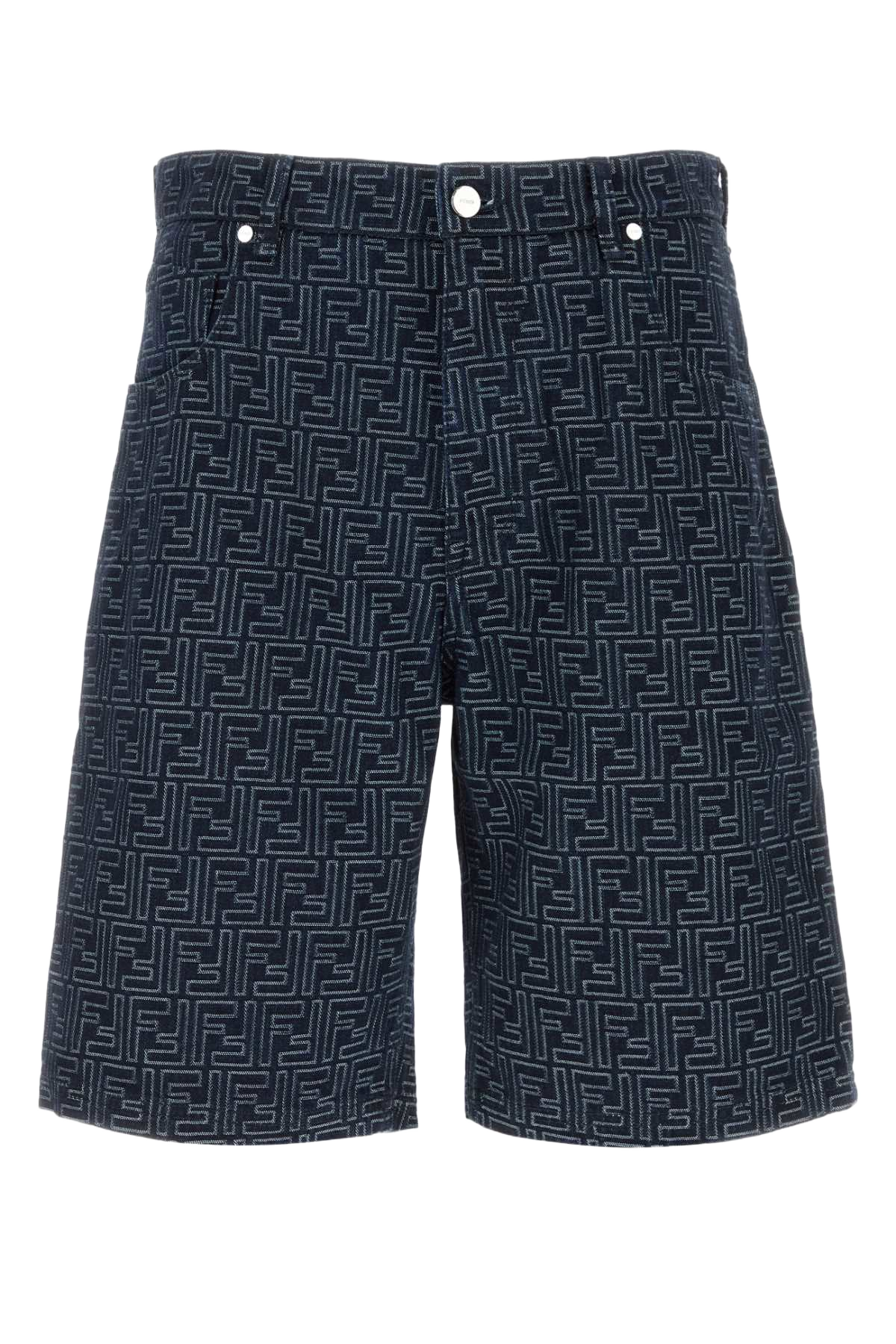 Embroidered Denim Bermuda Shorts Indigo Exterior: Cotton