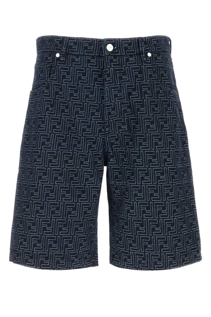 Embroidered Denim Bermuda Shorts Indigo Exterior: Cotton